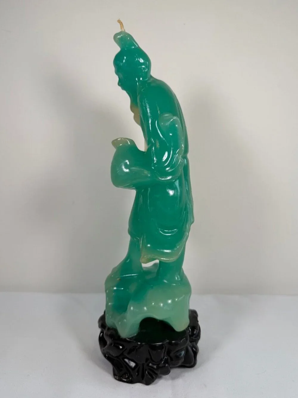 Mid Century Faux Jade Green Wax Chinese Immortal Figural Candle Vintage